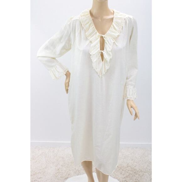Vtg Satin Flannel Nightshirt Nightgown L Romantic Poetic Style Cream off white - Picture 1 of 10